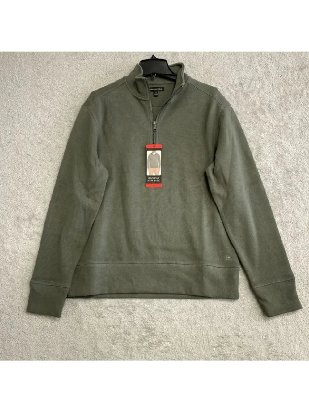 Banana Republic Men's M Olive Green Half-Zip Pullover Sweater Cotton Blend N1475